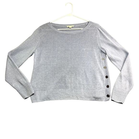 Eileen Fisher Sweater Women's Size Small Blue Organic Linen Button Knit - Picture 2 of 9